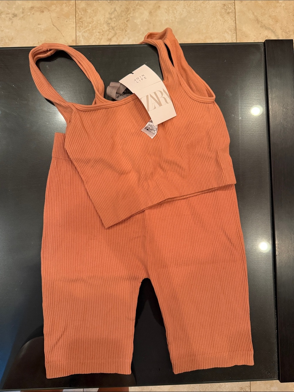 Zara Ribbed Tank Romper - Terracotta Orange